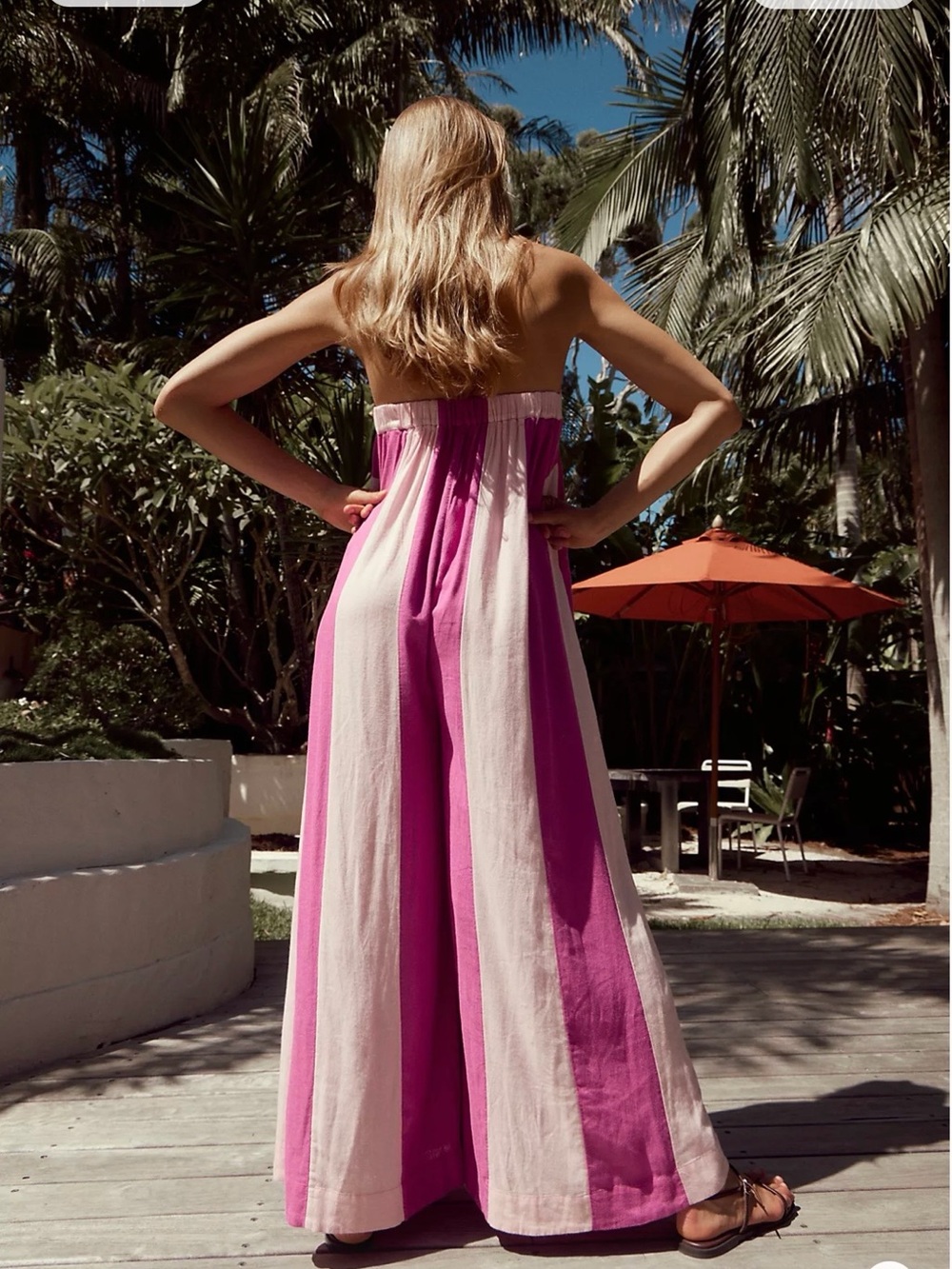Free People Strapless Wide-Leg Jumpsuit — Pink & Cream - Picture 2 of 8